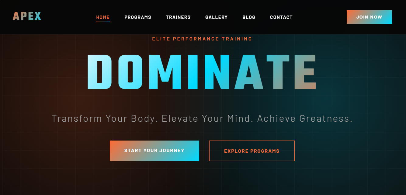 APEX Performance website preview - High intensity fitness brand