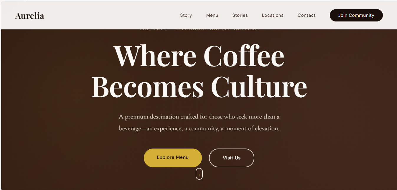 Aurelia Cafe website preview - Elegant coffee house design
