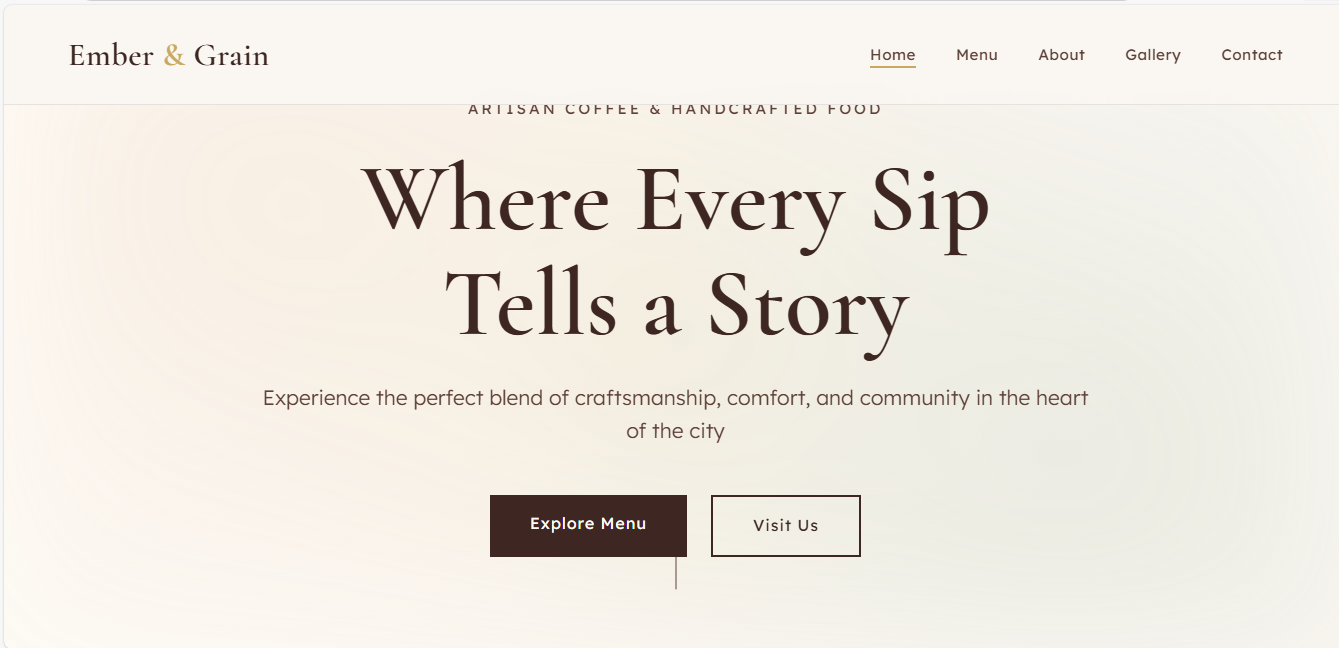 Ember and Grain website preview - Artisan food and coffee